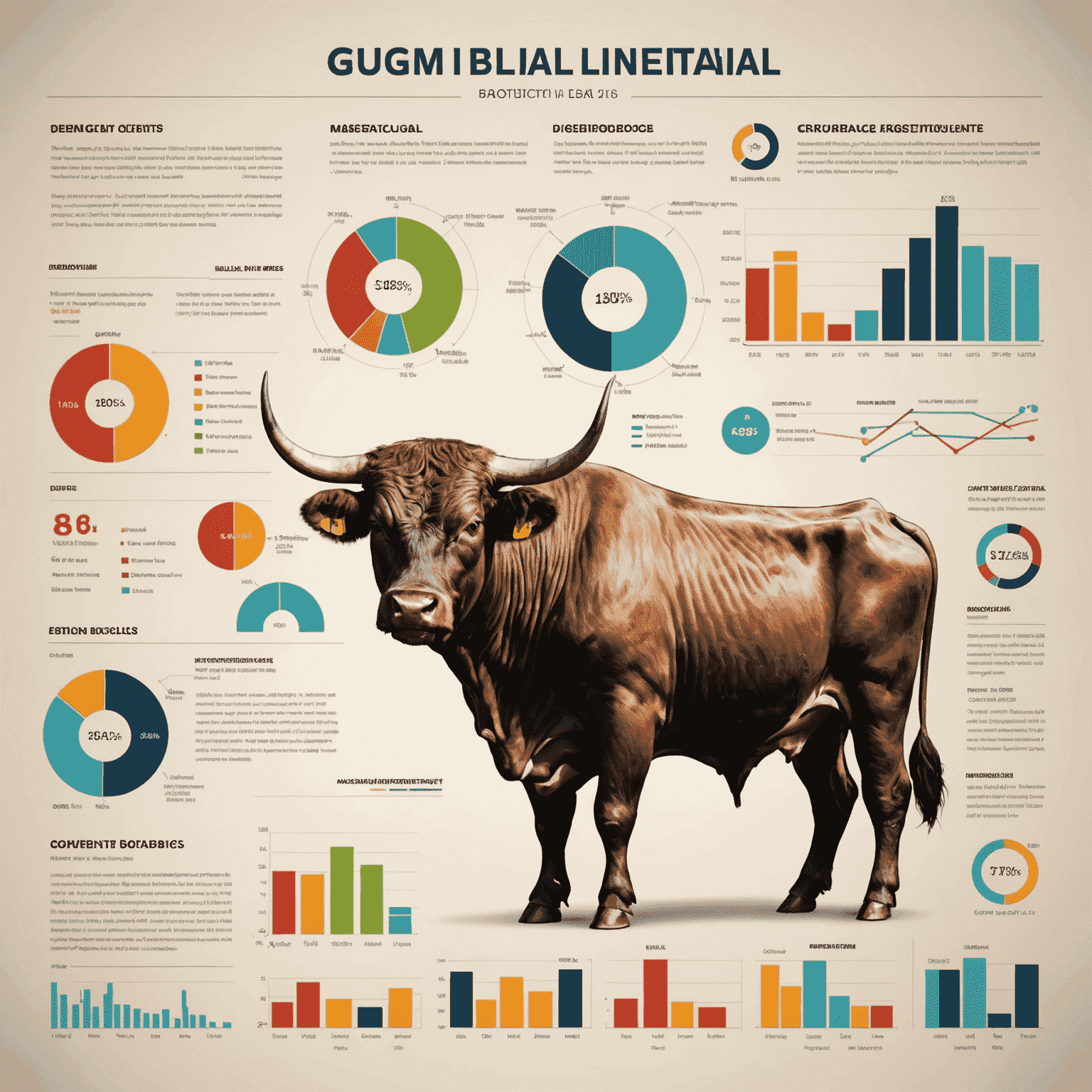 Infographic showing rising trends in bull sales with charts and graphs of agricultural data