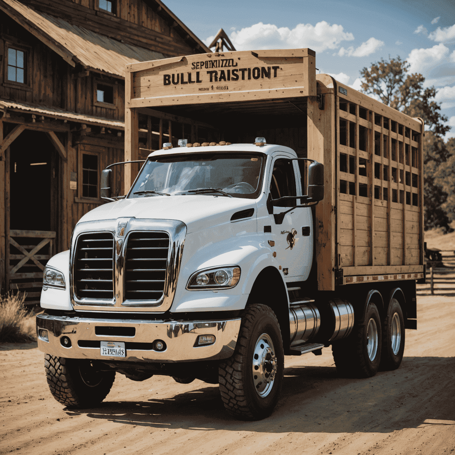 A specialized bull transport vehicle with reinforced sides and a comfortable interior for safe bull transportation