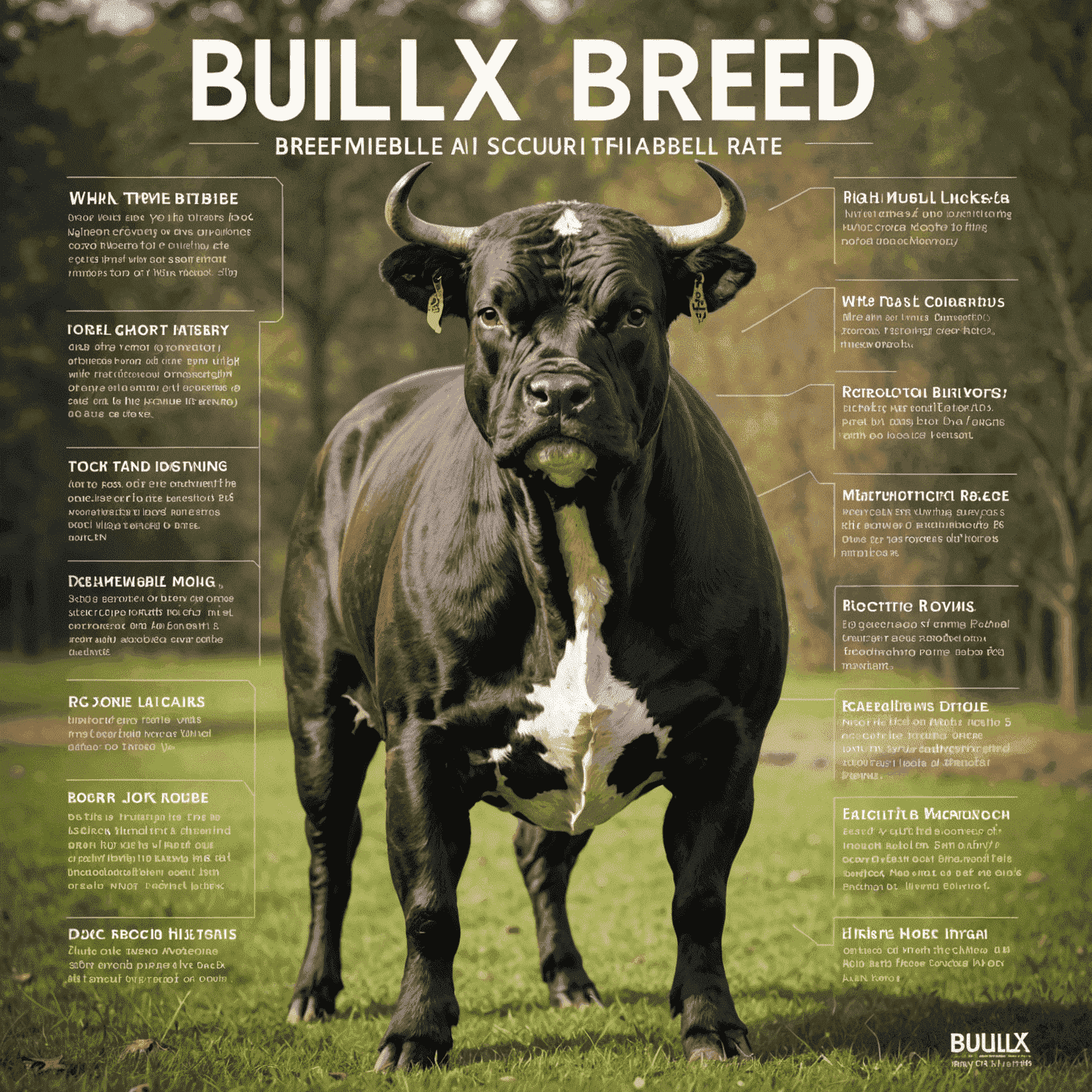 Infographic showcasing the superior traits of bullx breed including muscular build, docile temperament, and high fertility rates