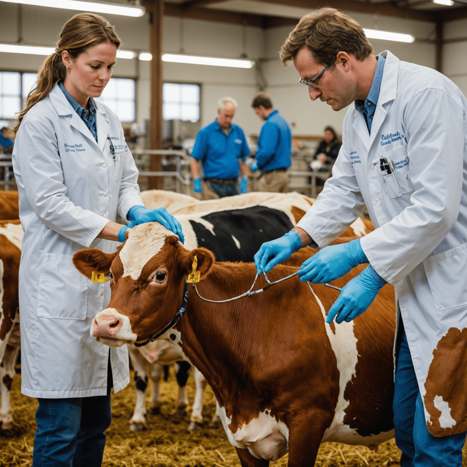 A veterinarian performing artificial insemination on a cow, demonstrating the precision of our breeding techniques