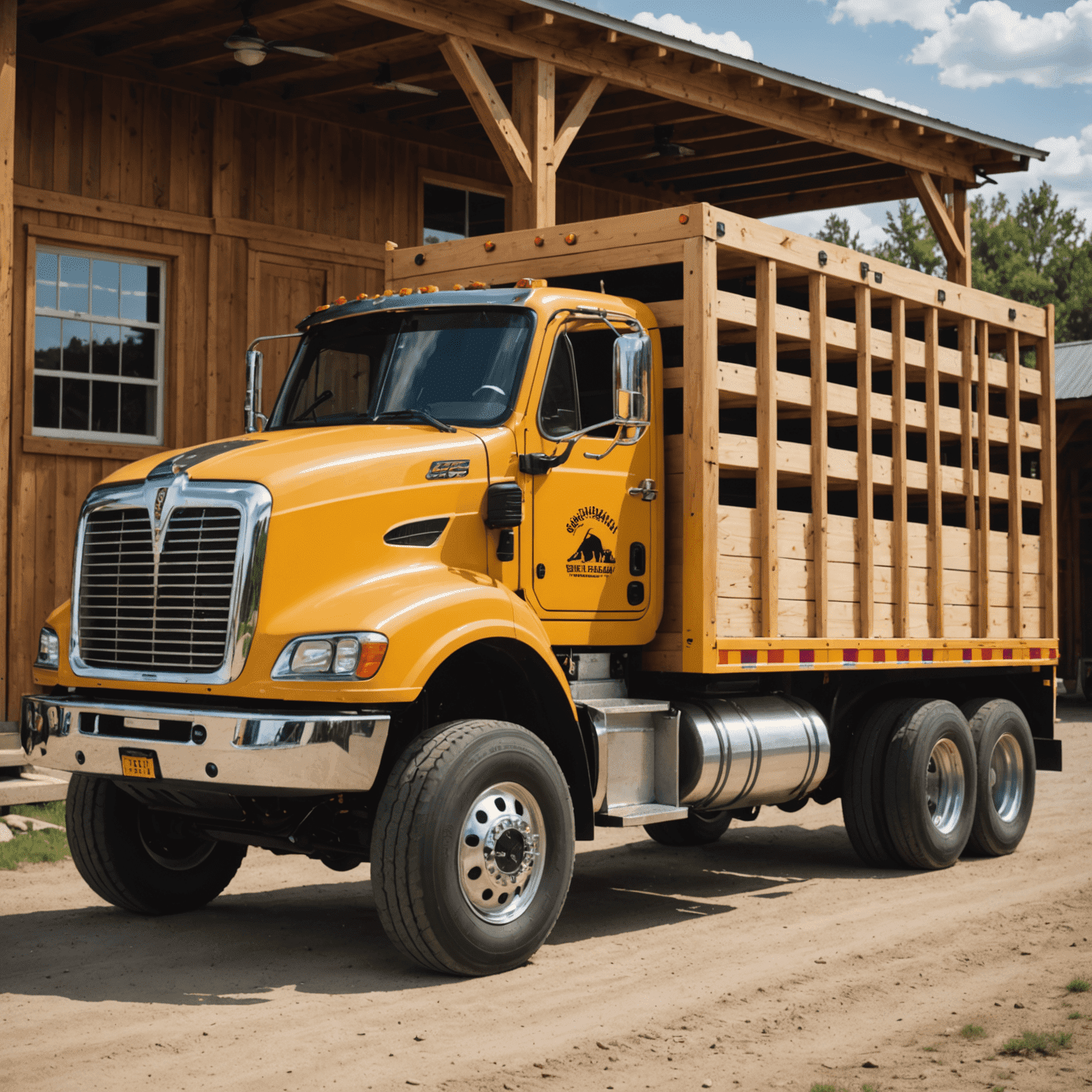 A specialized bull transportation truck with safety features, demonstrating our commitment to safe bull transport.